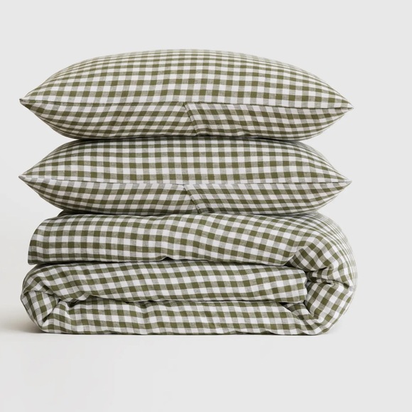 Quince Other - NWOT QUINCE European Linen Duvet Cover Set Olive Gingham Full/Queen